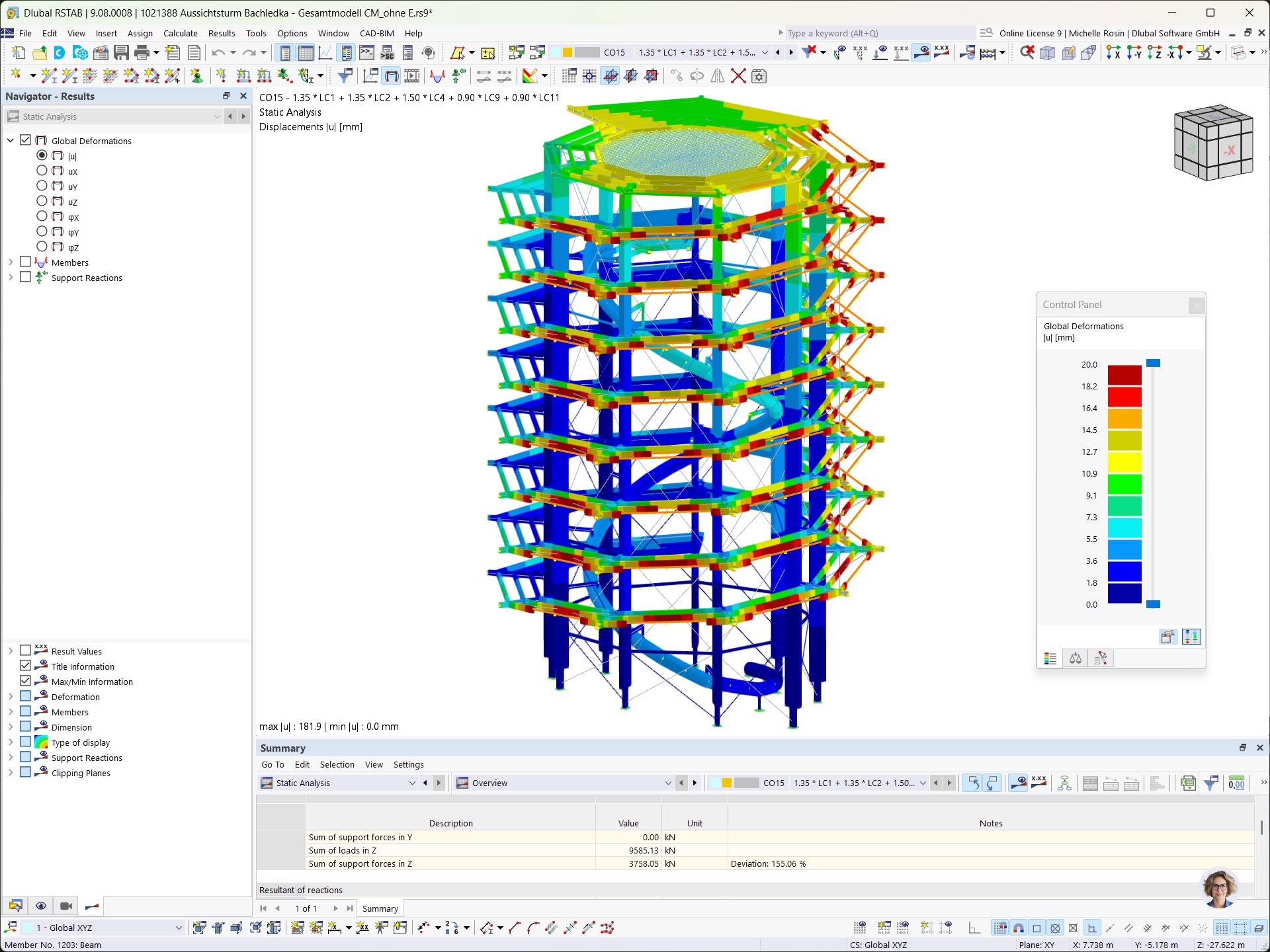 Modello 3D di torre panoramica con deformazioni