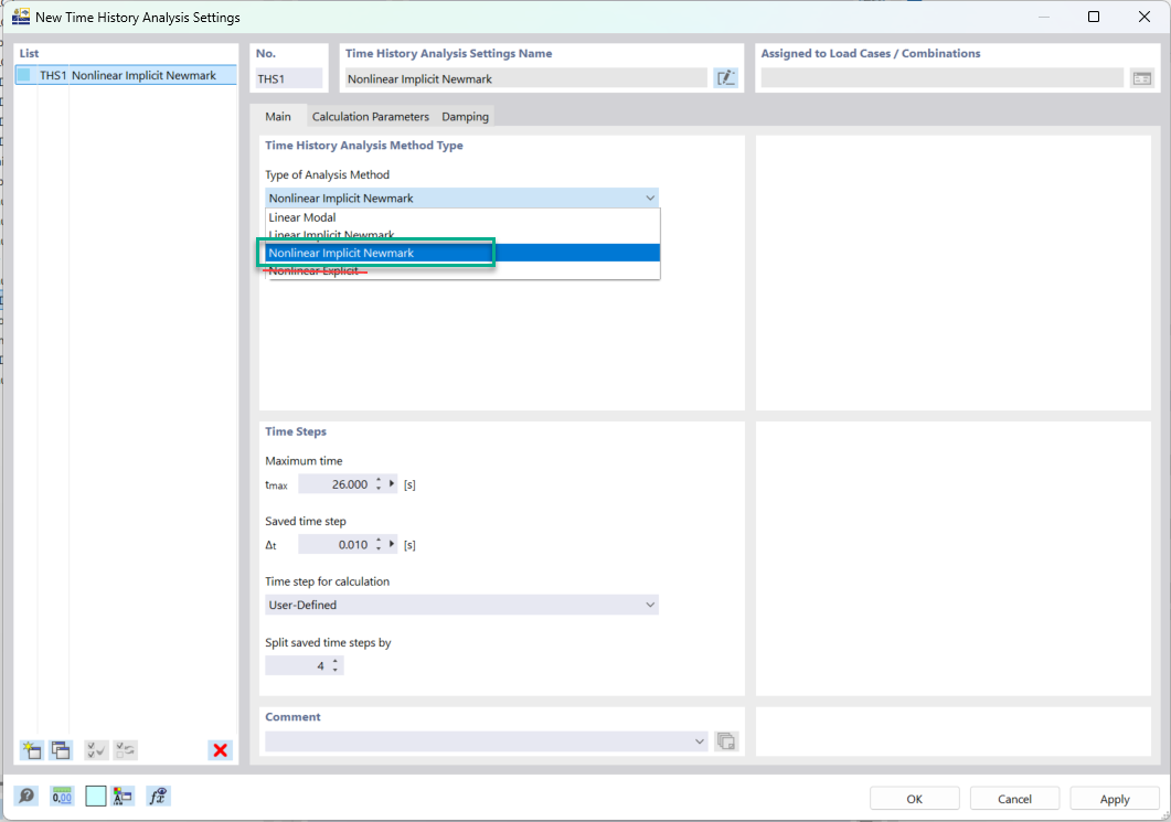 Risolutore Newmark implicito non lineare per trattare le non linearità all'interno di un'analisi time history