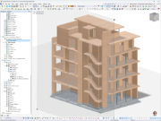 Sezione verticale di un modello di edificio in XLAM di sei piani in RFEM 6, progettato da Ergodomus a Modena, Italia.