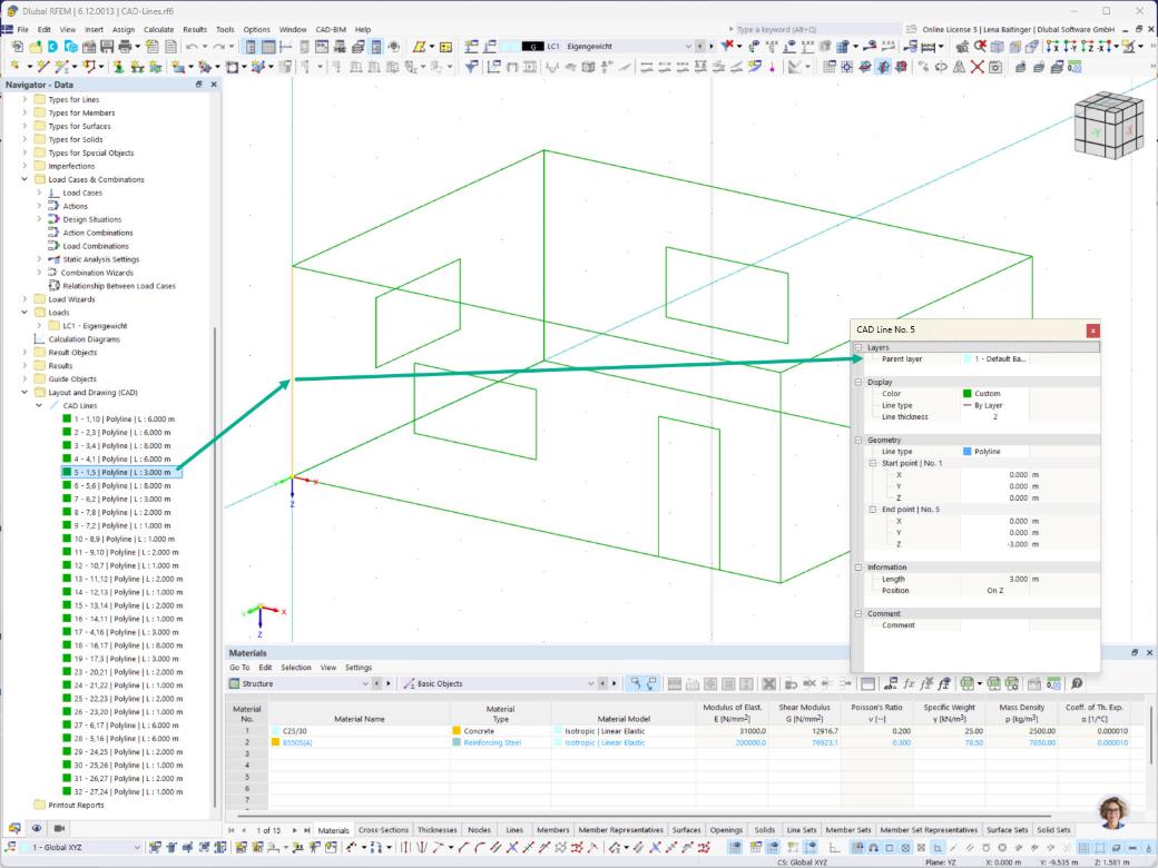 Linee CAD con gestione dei layer e creazione di geometrie nel componente aggiuntivo Layout e disegni