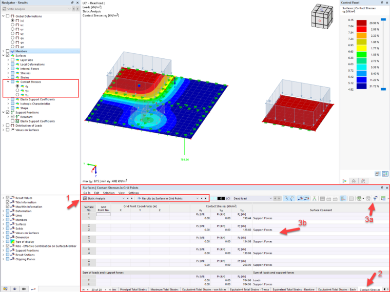 Visualizzazione delle tensioni di contatto su singole superfici in RFEM 6