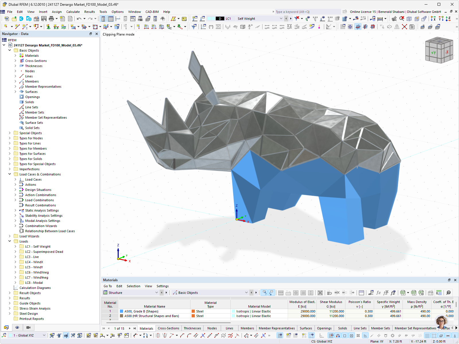 Struttura in acciaio RFEM del rinoceronte di CRAFT Engineering Studio