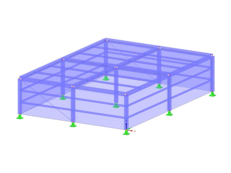 Struttura in acciaio e superficie analizata utilizzando i principi della blast time-history dall'AISC Design Guide 26.