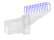 Disegno costruttivo di una struttura di scala con vano ascensore. Visualizzazione dettagliata della struttura. Visualizzazione tecnica.