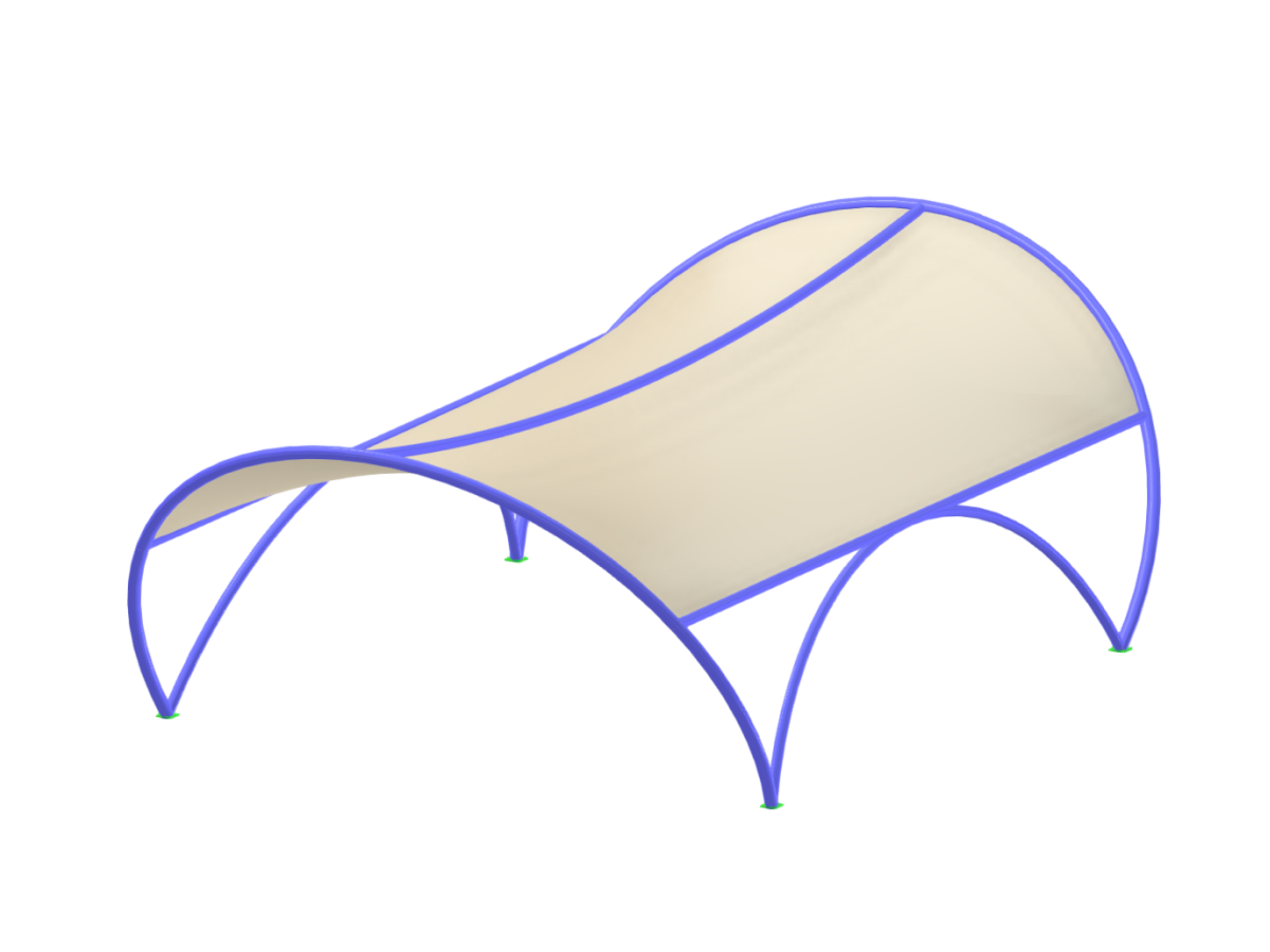 Struttura a membrana tessile su telaio di supporto in acciaio. Utilizzo del add-on Form-Finding in RFEM 6
