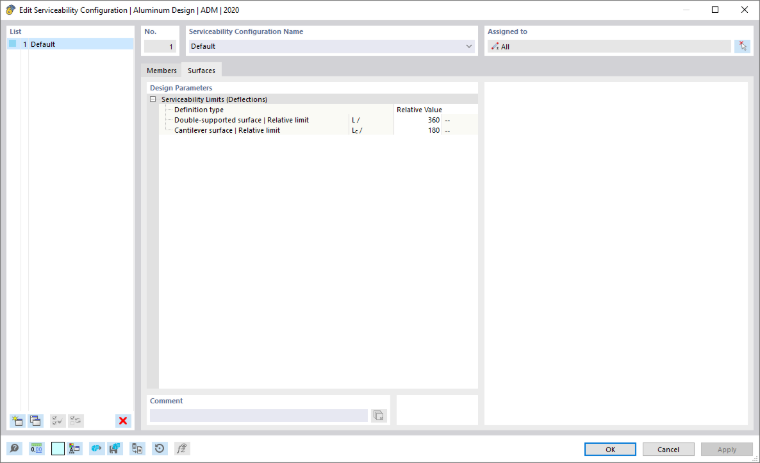 Finestra di dialogo "Modifica configurazione SLE", scheda "Superfici"