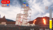 Una torre in uno stadio avanzato di distruzione, raffigurata in una rappresentazione realistica.