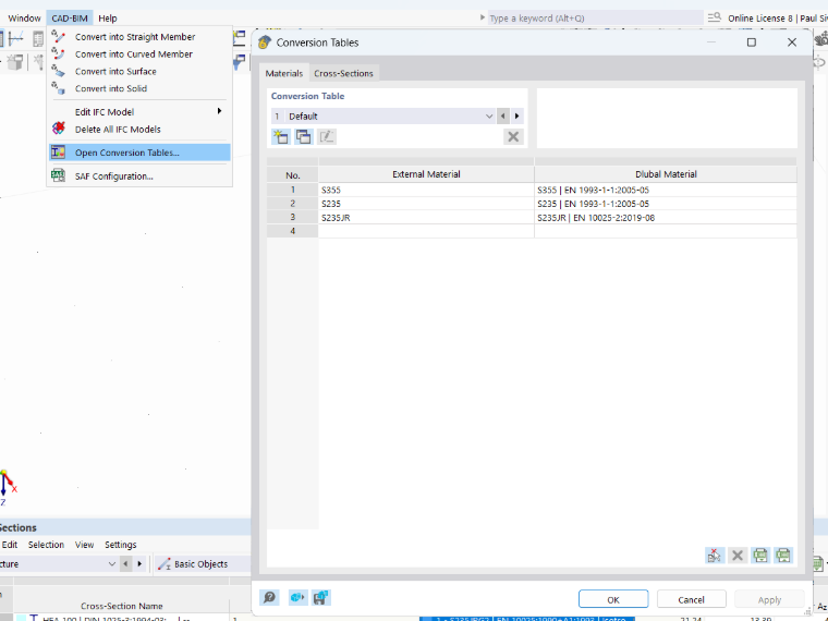 Tabella di conversione in RFEM 6