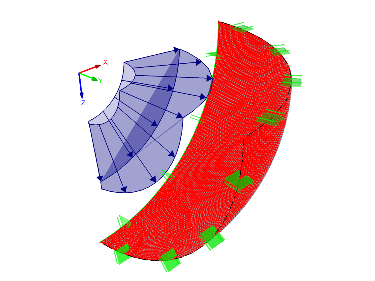 Risultati RFEM - ottavo modello del recipiente sferico, tensione di von Mises
