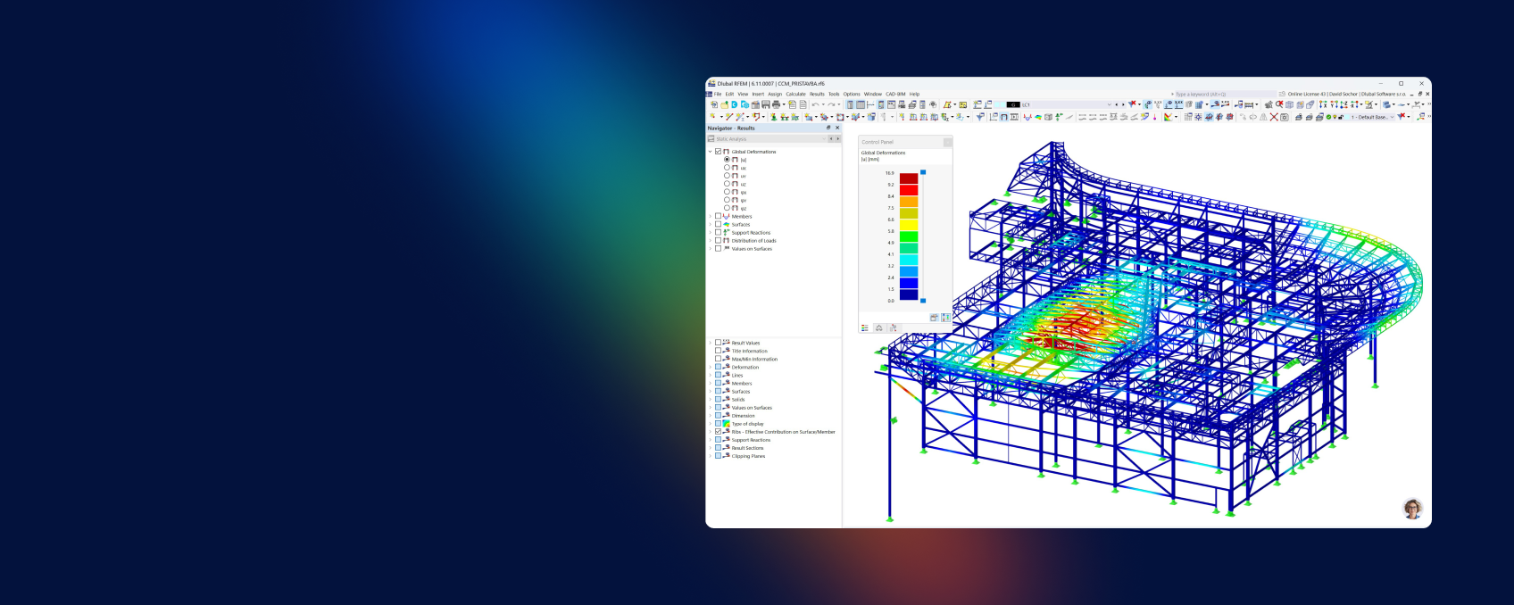 Modello 3D della progettazione della struttura in acciaio per l'espansione di Westfield Černý Most realizzata da Obermeyer Helika con RFEM.