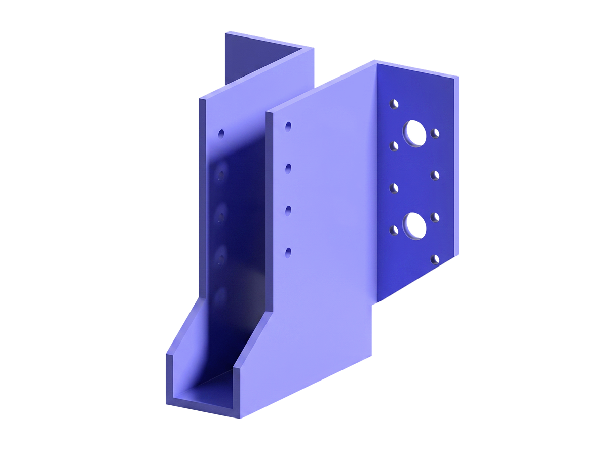 Rappresentazione visiva di un componente di sospensione per travetti in acciaio utilizzato in assemblaggi edilizi per supportare strutture portanti.