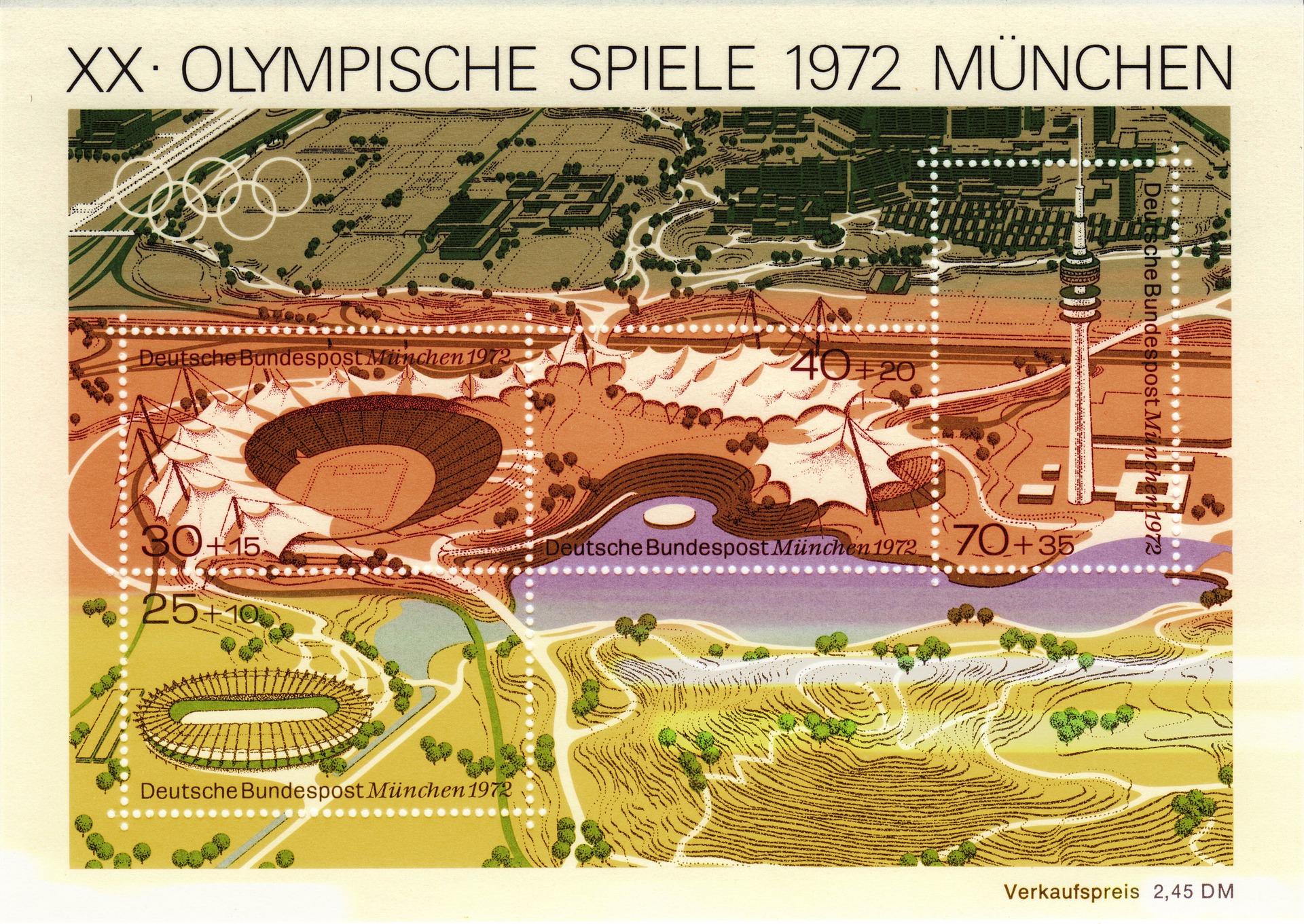 Francobollo commemorativo dei Giochi olimpici estivi del 1972 con motivo sportivo.