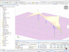 Modello 3D di un carico agente che illustra una copertura a membrana nell'analisi statica.