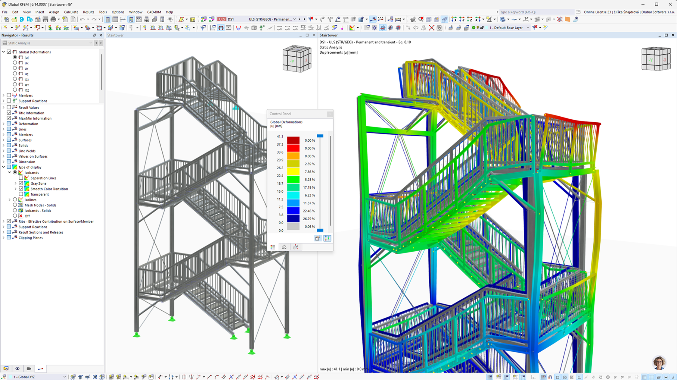 Modello 3D della torre del vano scala creato da Patrik Andel nel programma software RFEM.