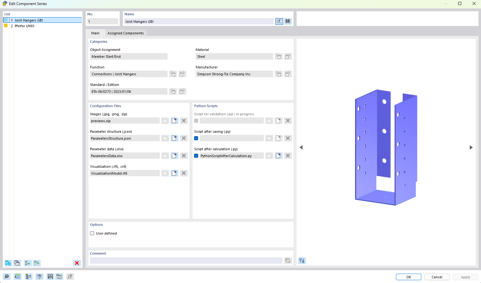 Funzioni avanzate all'interno della finestra di dialogo dei componenti per la modellazione di strutture complesse in RFEM.