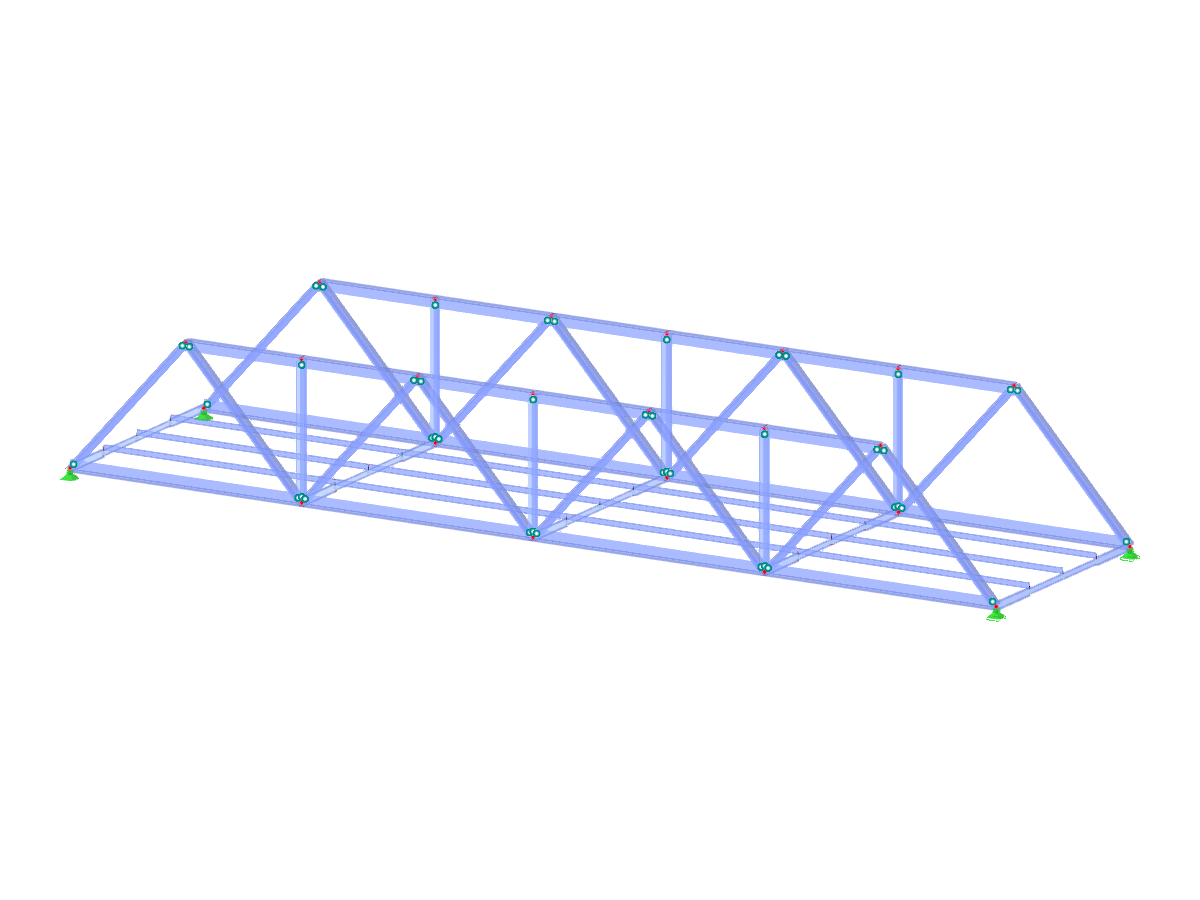 Semplice ponte a traliccio con tralicci laterali e aste rappresentate come impalcato, per analisi strutturale utilizzando RSTAB.