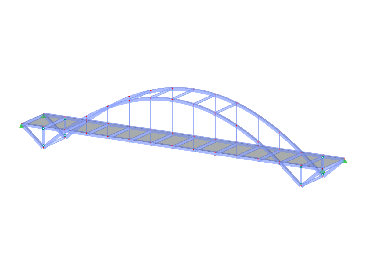 Un ponte ad arco a via inferiore con doppio arco controventato per una maggiore stabilità e integrità strutturale.