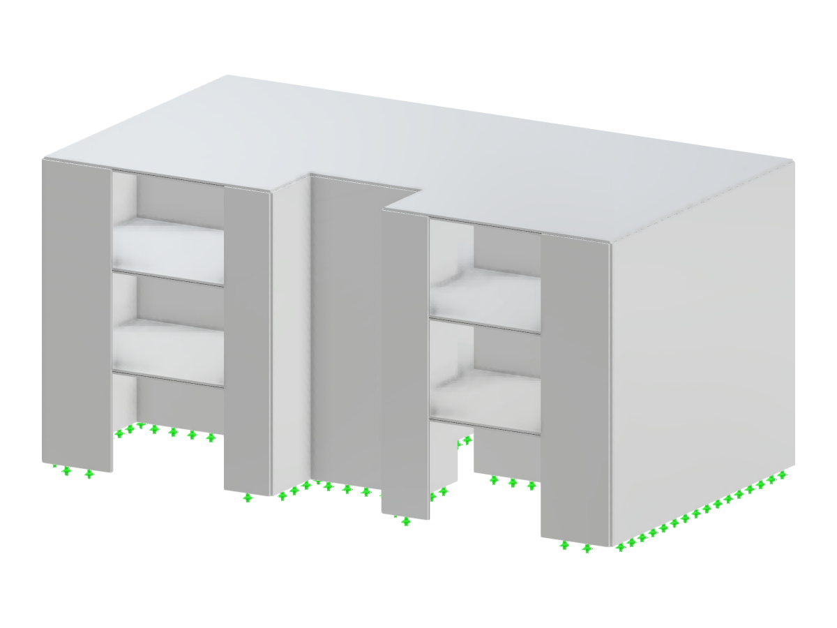 Un modello di edificio in calcestruzzo con dimensioni parametriche mostra più piani creati da superfici distinte.