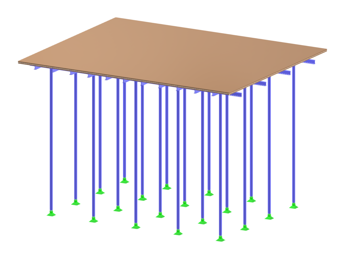 Struttura di ponteggio per centinatura mostrata in un modello tecnico di ingegneria.
