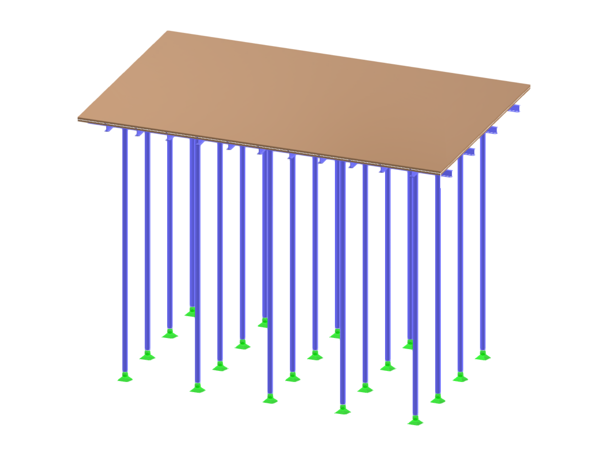 Ponteggio di falsa opera modellato a forma di parallelogramma che mostra i carichi applicati.