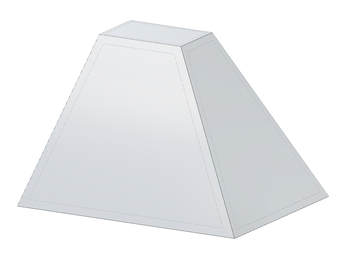 Vista dettagliata di un modello di tronco rettangolare asimmetrico che mostra la sua analisi strutturale, concentrandosi sulla geometria complessa e sulle condizioni di vincolo.