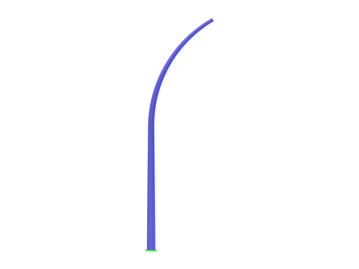 Illustrazione di un palo per barriera antivento con una curva parametrica ad arco nella parte superiore per l'efficienza aerodinamica.