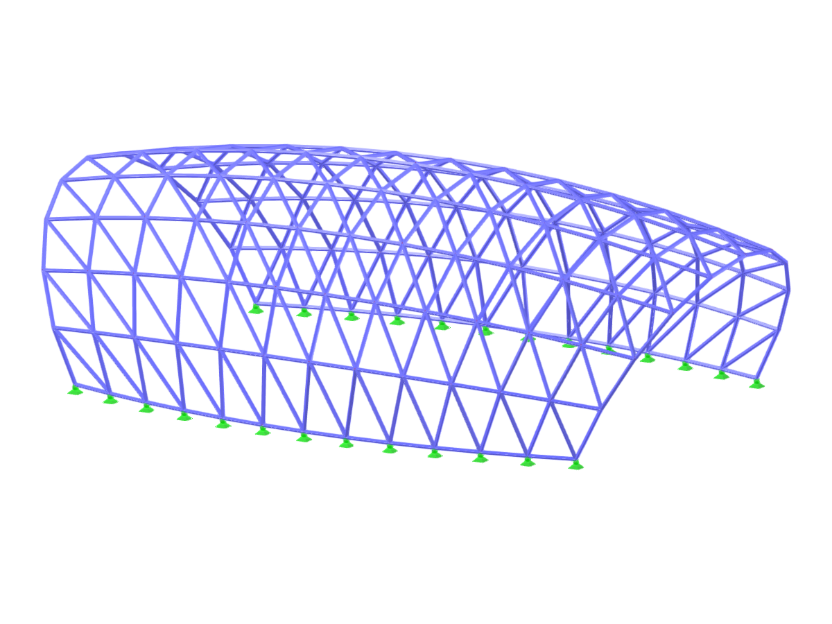 Una struttura di riparo curva su due lati creata utilizzando archi e incentrata sui principi di progettazione basata sulle aste.