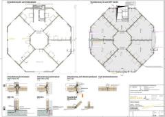 Rappresentazione in pianta di una copertura ottagonale in legno a strati incrociati, che mostra la disposizione strutturale degli elementi.