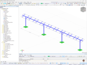 Visualizzazione di un modello RFEM di una struttura in acciaio per il supporto di un sistema fotovoltaico.