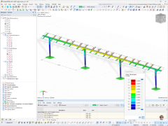 La grafica mostra l'Analisi degli spostamenti generalizzati di un Modello strutturale in RFEM sotto l'influenza di Carichi del vento.