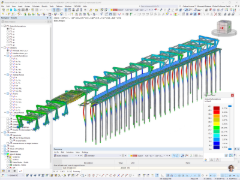 Modello RFEM della via di corsa per gru in acciaio con deformazioni globali rappresentate a colori