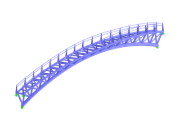 Modello 3D RFEM di una passerella pedonale curva in acciaio in Italia con travi reticolari e ringhiere