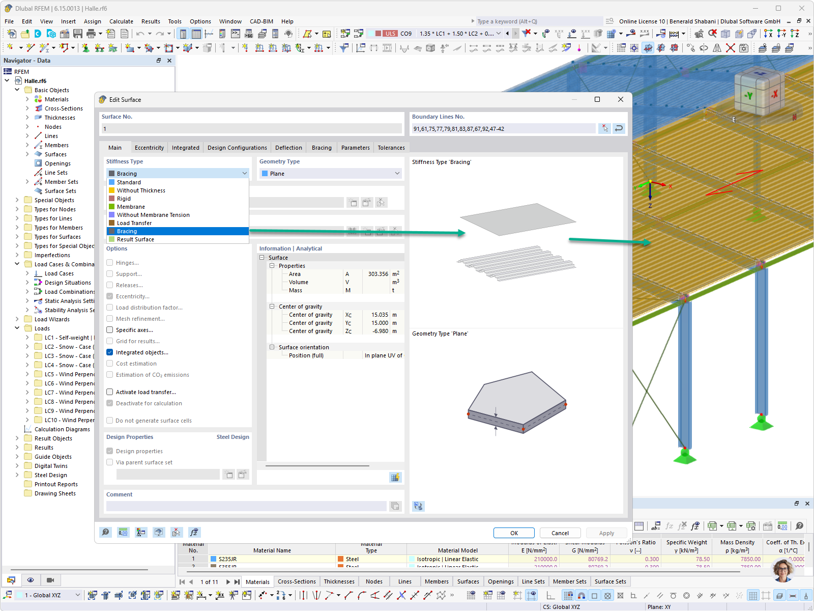Tipo di rigidezza della superficie Controvento nel programma FEM RFEM