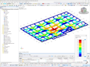 Spostamenti generalizzati della struttura del tetto in legno in RFEM | © B+G