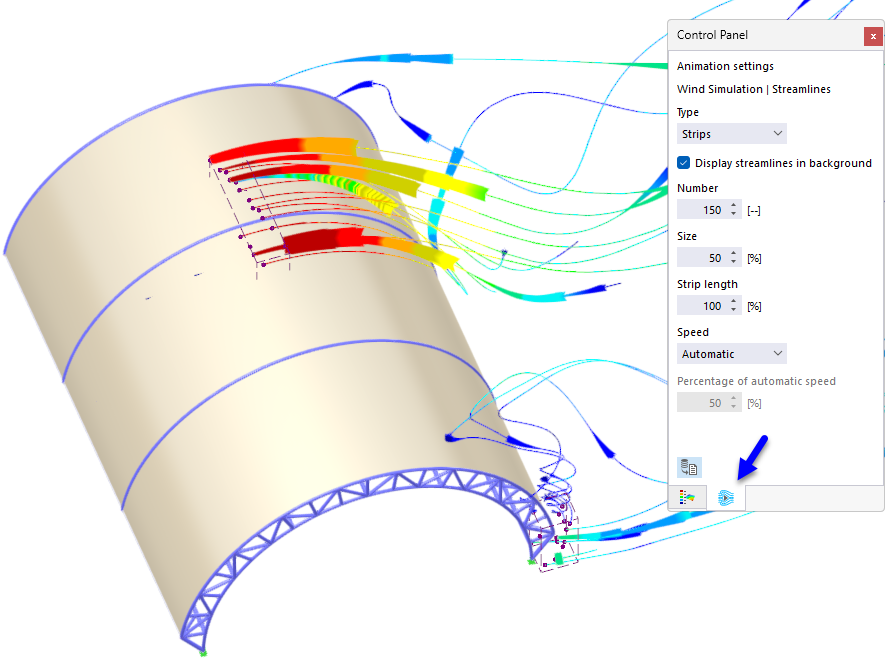 Animazione delle linee di flusso visualizzate come striscia