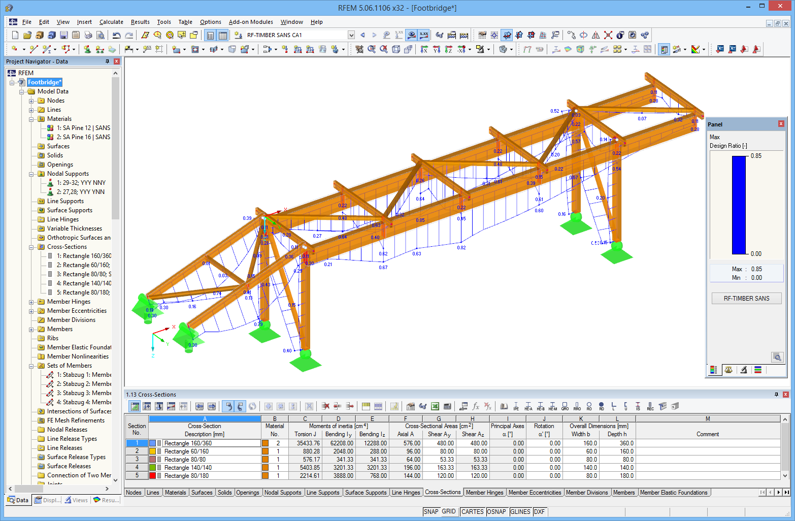 Graficzne wyświetlanie wyników obliczeń RF-/TIMBER SANS w RFEM