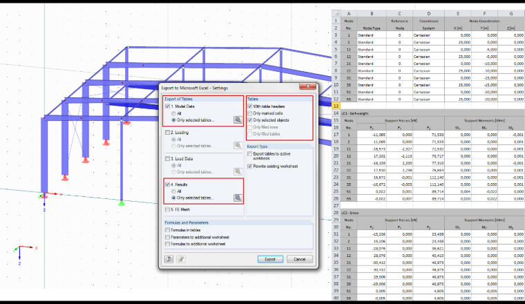 Eksport wyników wybranych obiektów