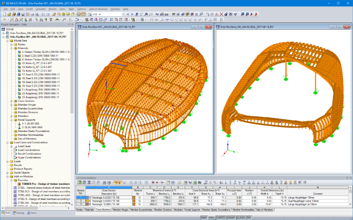 Modele 3D dwóch pawilonów w RSTAB (© Blumer-Lehmann AG)