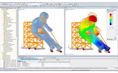 3D-Modell und Verformungsfigur des Edy in RFEM (© sblumer ZT GmbH)