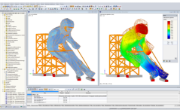 3D-Modell und Verformungsfigur des Edy in RFEM (© sblumer ZT GmbH)
