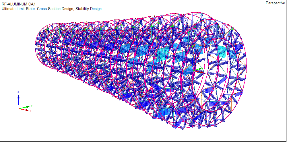Model programu RFEM z wynikami projektu RF-ALUMINUM (© Wsparcie T&E)