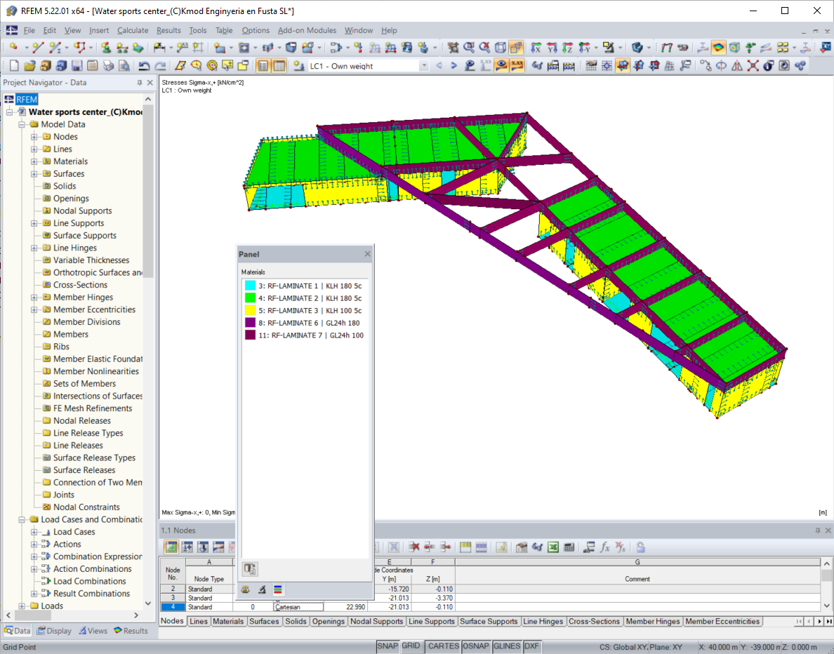 Model centrum sportów wodnych w RFEM (© Kmod Enginyeria en Fusta SL)