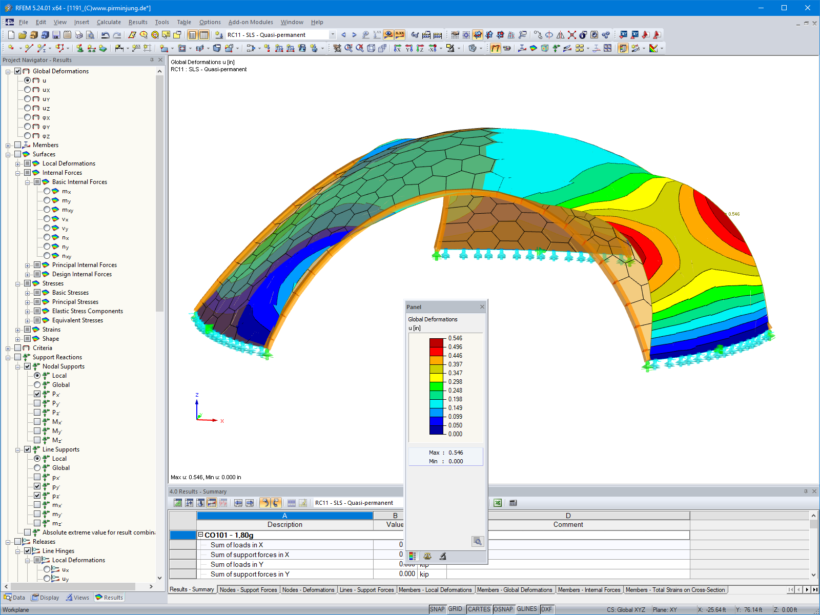 Drewniany pawilon w RFEM Odkształcenie (© PIRMIN JUNG)