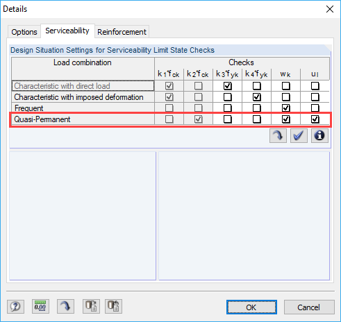 Ustawienia sytuacji obliczeniowej dla sprawdzenia stanu granicznego użytkowalności