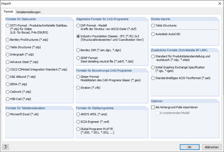 Formaty importu z programu RFEM