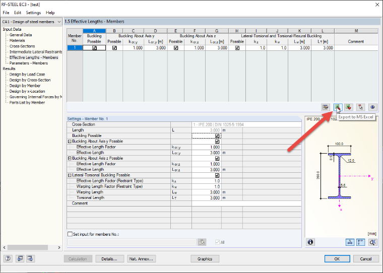 Eksport/import długości efektywnych do/z EXCEL w STEEL EC3