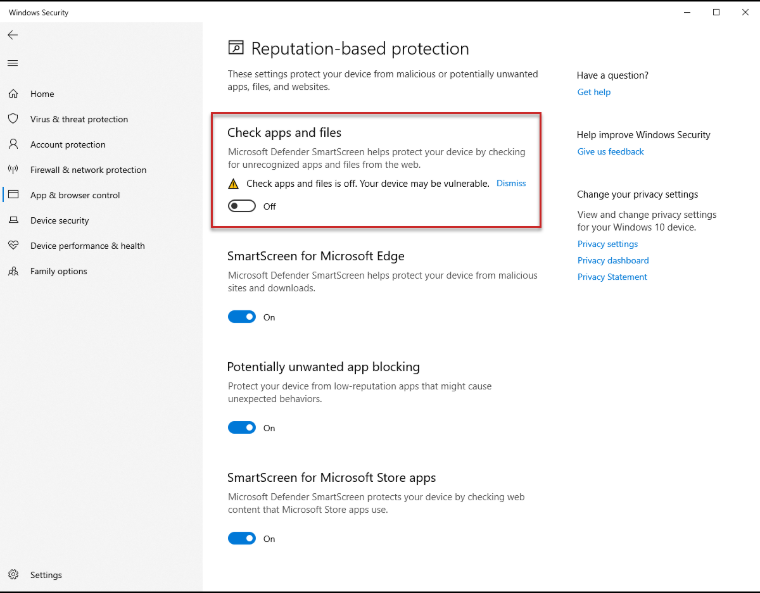 Dezaktywacja ochrony w Zabezpieczeniach systemu Windows
