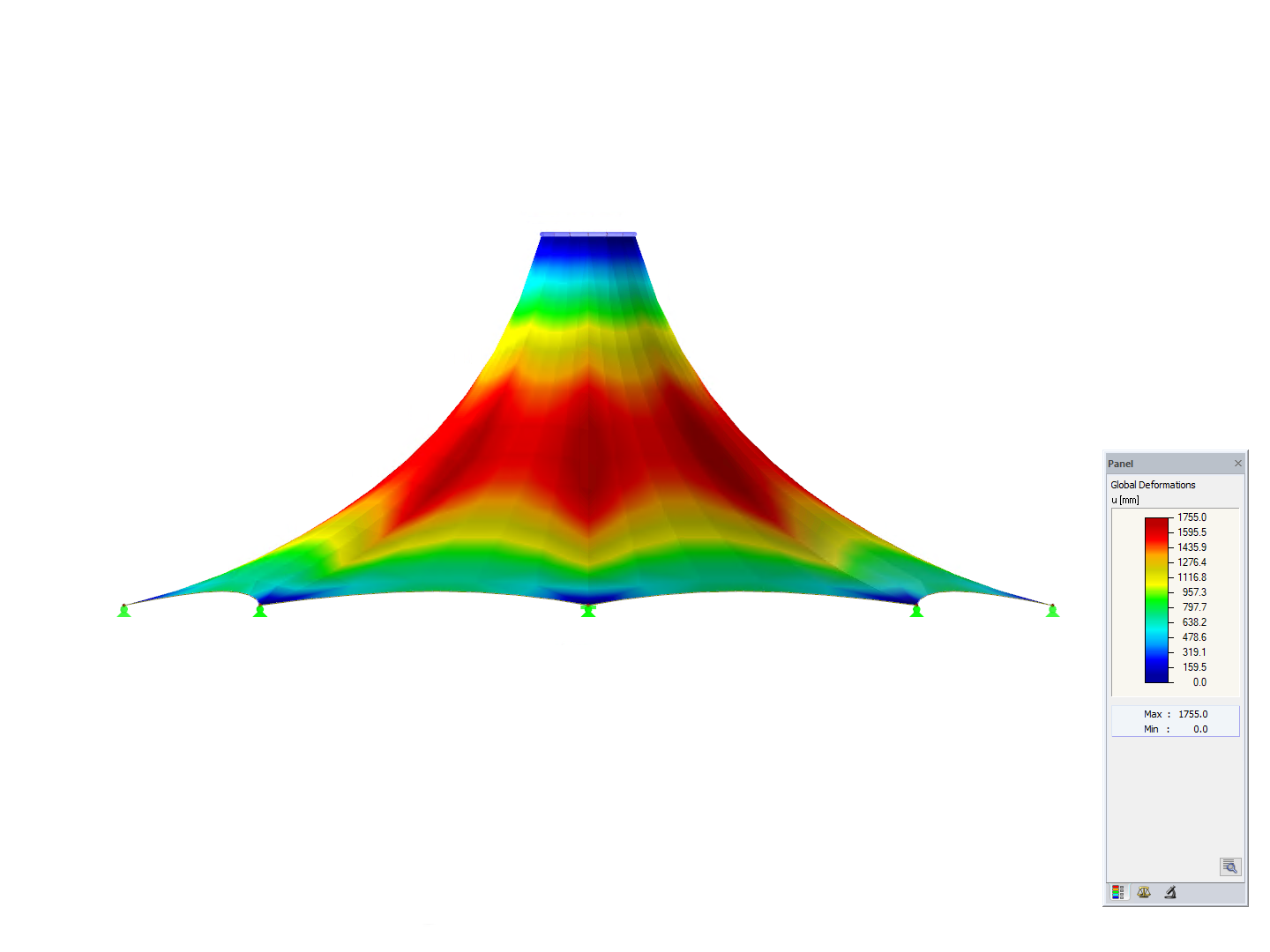 Namiot, widok w kierunku osi Y, odkształcenie