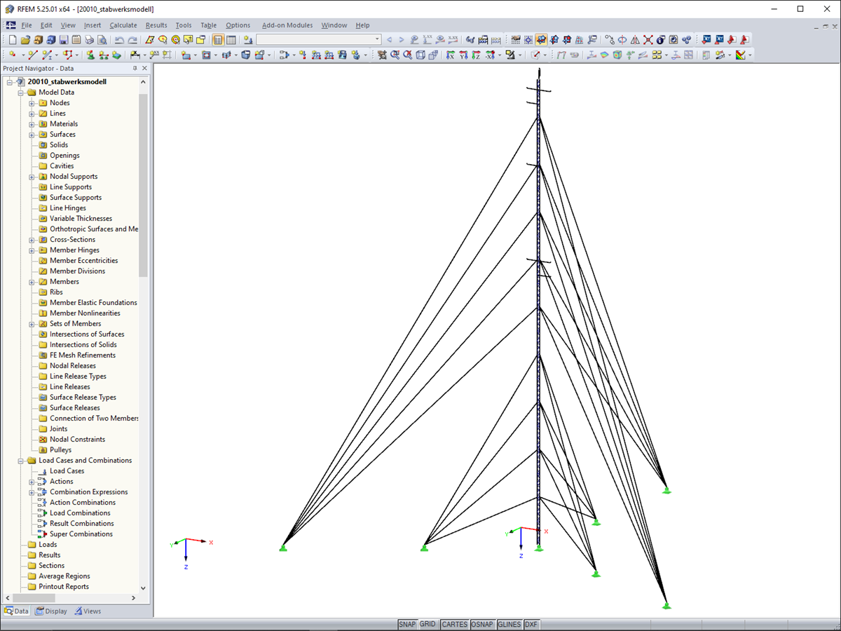 Model masztu w 3D Met w RFEM (© m3-ZT GmbH)