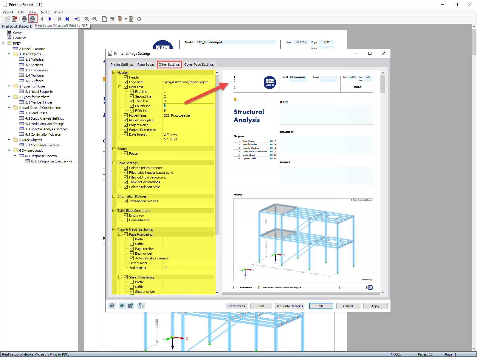 FAQ 005172 | Czy można dostosować układ (na przykład nagłówek) w protokole wydruku w programie RFEM 6/RSTAB 9?